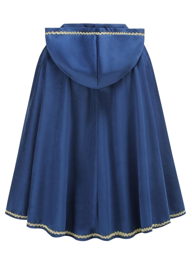 GRAJTCIN Renaissance Hooded Cape Medieval Cloak with Hood Victorian Capelet for Women Velvet Hobbit Halloween Costume (25.6", Blue) - Image 3